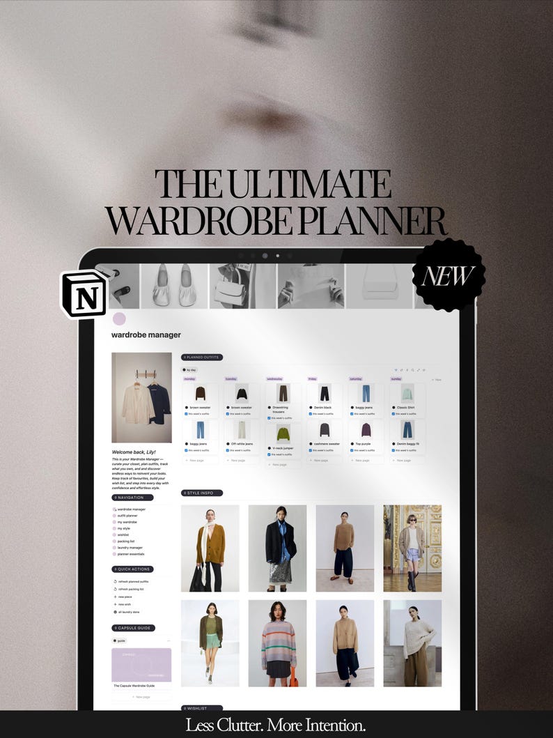 Notion Template Wardrobe Manager: Aesthetic Outfit Planner, That Girl ...