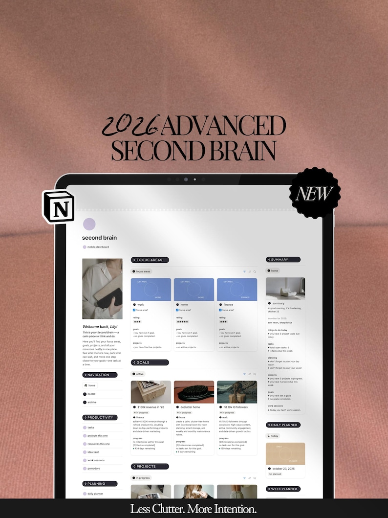 Second Brain Notion Template 2026: Productivity Planner, ADHD Digital Planner, PARA Method