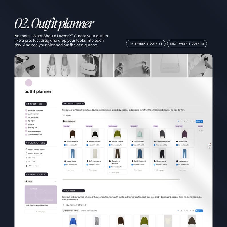 Notion Template Wardrobe Manager: Aesthetic Outfit Planner, That Girl ...
