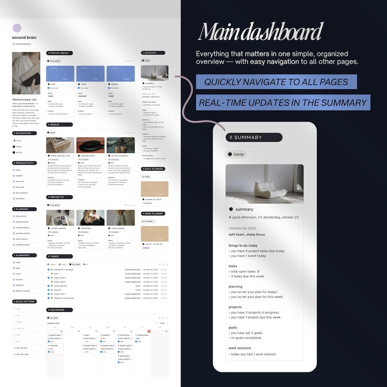 Second Brain Notion Template 2026: Productivity Planner, ADHD Digital Planner, PARA Method