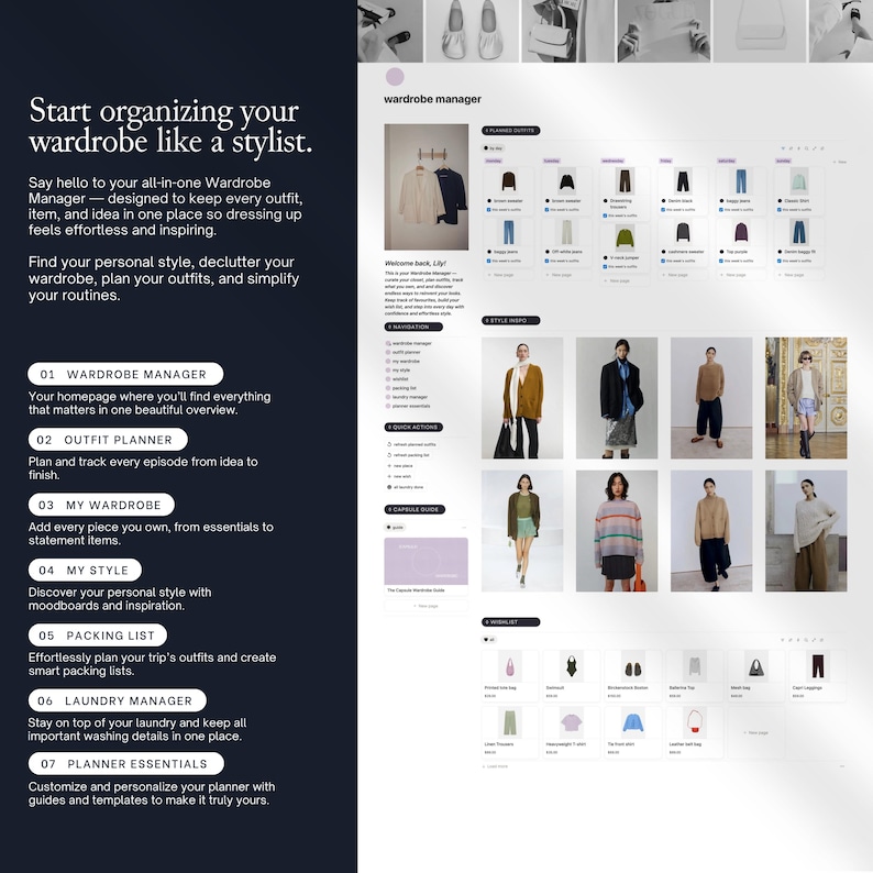 Notion Template Wardrobe Manager: Aesthetic Outfit Planner, That Girl ...