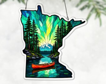 Minnesota Pride Acrylic Suncatcher, Home State Decor, Faux Stained Glass Window Hanging, Housewarming Gift