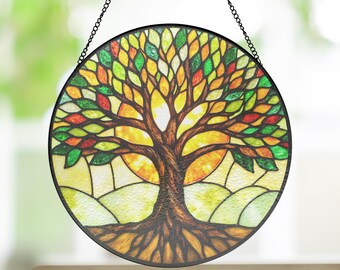 Atrapasueños del Árbol de la Vida de la Selva Tropical, Arte de Vitral para Vidrieras, Decoración para Sala de Estar, Regalo Natural, Presente de Verano, Decoración de Pared Vibrante