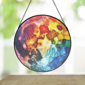 Voller Regenbogen Mond Suncatcher, LGBT Pride Buntglas Fenster hängen, Queer Geschenk
