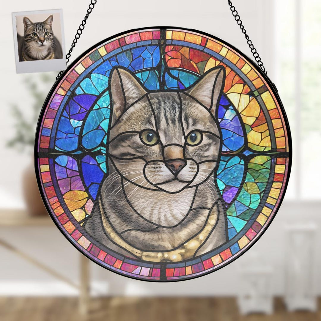 写真から作る猫のポートレートステンドグラスサンキャッチャー