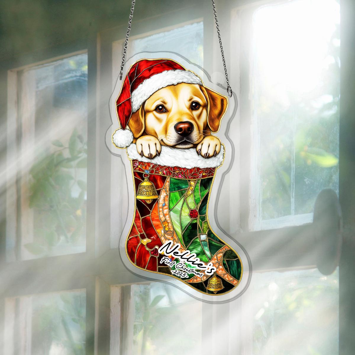 Yellow Lab Stocking Custom Yellow Labrador Retriever Peeking Dog in Santa Hat Acrylic ...
