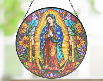 Mexican Virgen de Guadalupe Religious GLASS Suncatcher Hanging, Jesus Christ, Lamb of God hanging, Southwest Decor, Catholic Suncatcher