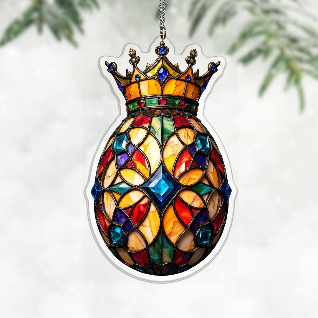 Royal Crown Jewel Ruby Emerald Easter Egg Acrylic Suncatcher, Elegant ...