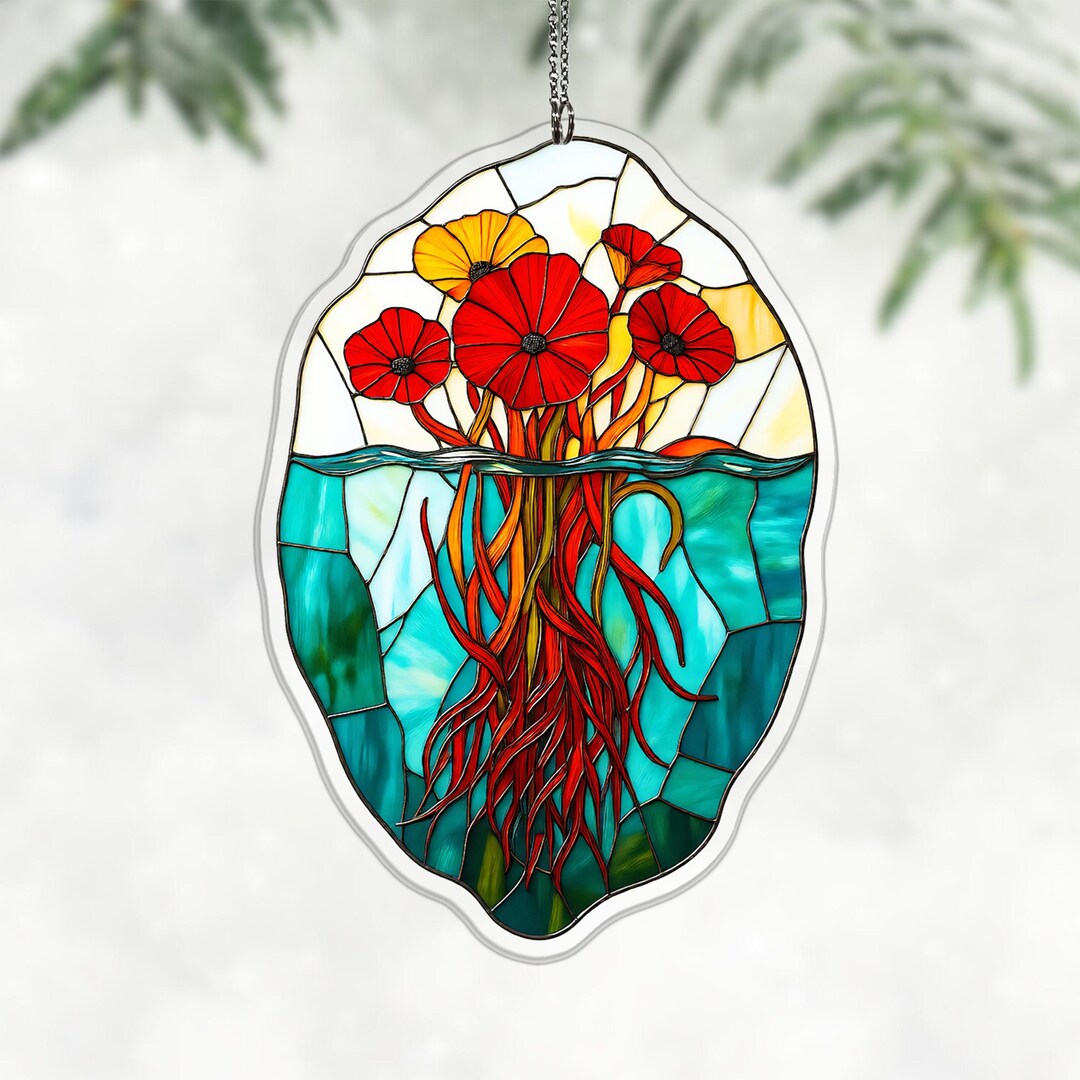 Red Root Floater Acrylic Suncatcher, Ruby Leaf Window Hanging Decor for ...