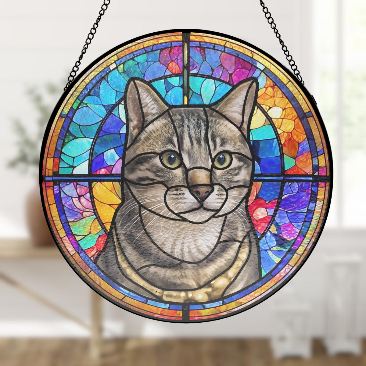 写真から作る猫のポートレートステンドグラスサンキャッチャー