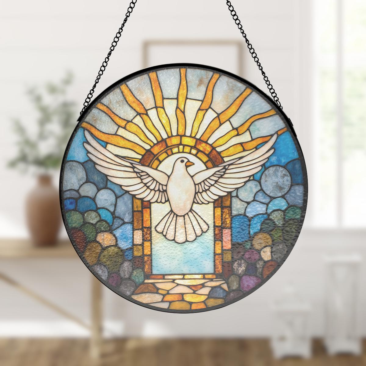 Eternal Hope Suncatcher - White Dove & Heavenly Light Stained