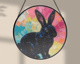 Easter Bunny Silhouette Suncatcher, Minimalist Stained Glass Rabbit, Spring Window Hanging, Handmade Easter Decor, Modern Bunny Gift