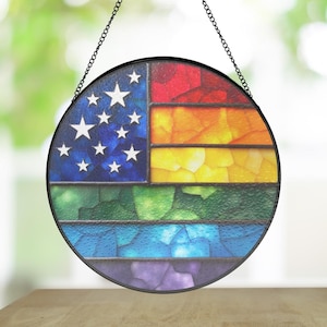 Regenbogen USA Flagge LGBTQ Glas Suncatcher, buntes Stolz Fenster hängen Wohndekor, Queer Geschenk für Juni Stolz