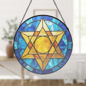 Helig geometri stjärna målat glas solfångare fönsterhängande, modern konstdekor, vårpåskgåvor konstdekor för mors rum