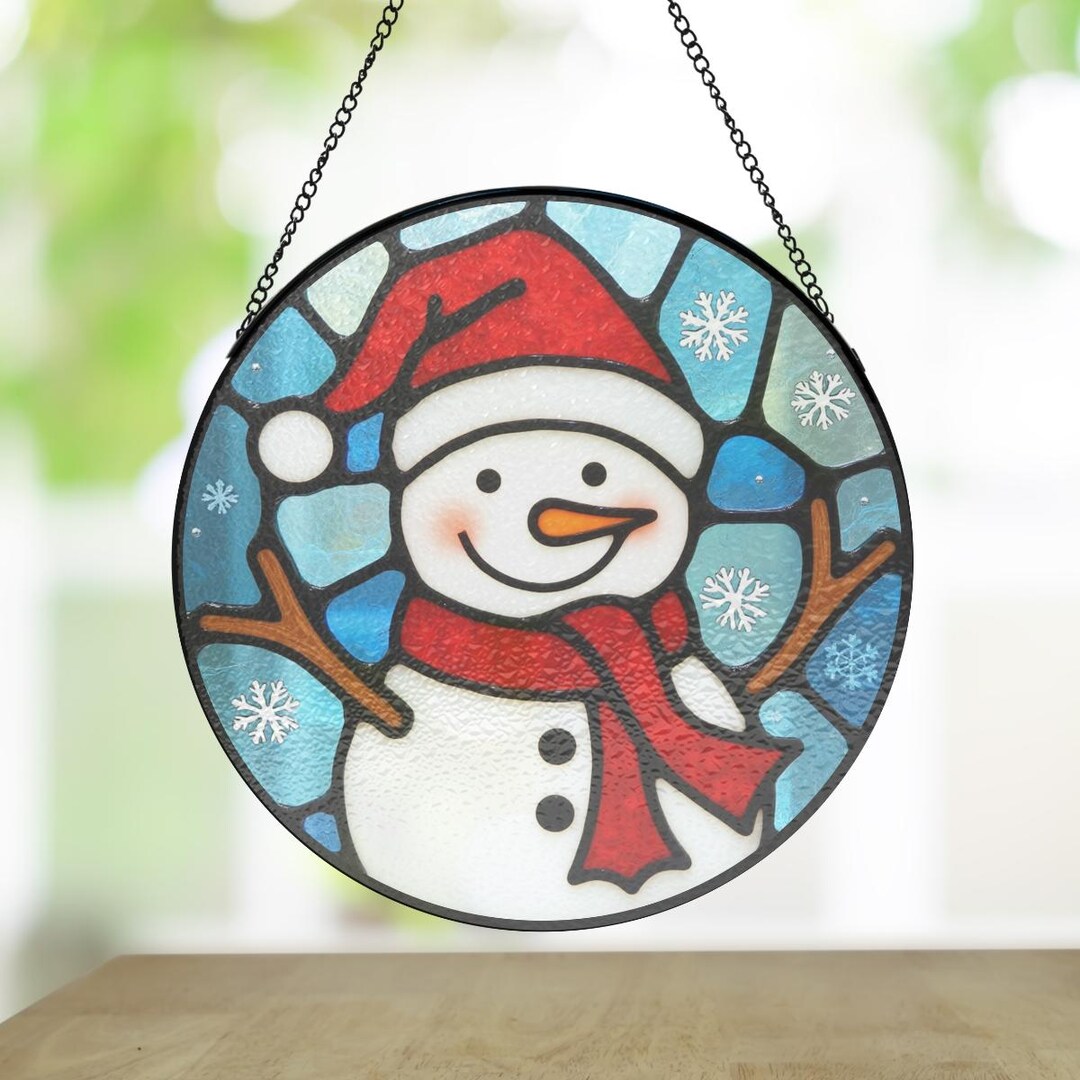 Cute Snowman Stained Glass Suncatcher, Whimsical Winter Decor ...