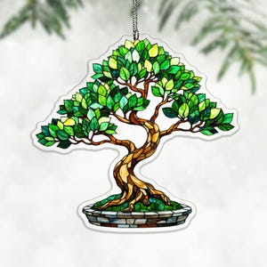 Cascading Juniper Bonsai Acrylic Suncatcher, Window Hanging Decor For Nature Lover Gift, green dragon bonsai, garden window decor