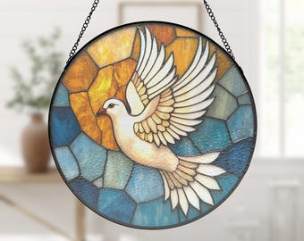 Atrapasol de vitral con la paloma del Espíritu Santo, decoración cristiana para ventanas, adorno religioso de Pascua, regalo de fe, decoración para iglesias.
