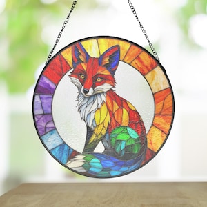 Regenbogen Fuchs Suncatcher, LGBT Pride Buntglas Fensterbehang, Queer Geschenk