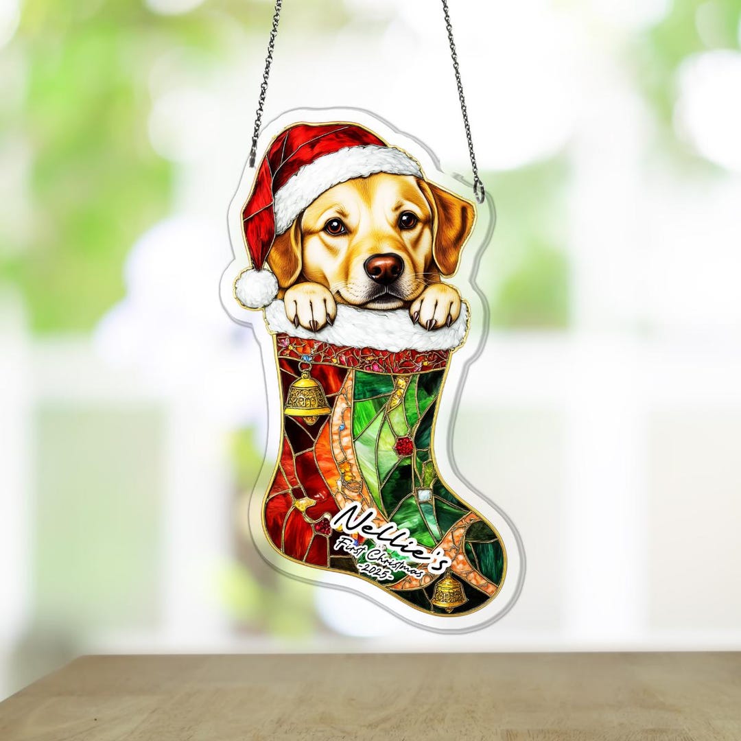 Custom Yellow Labrador Retriever Peeking Dog in Santa Hat Acrylic ...
