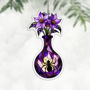Dark Purple Belladonna Poison Flask Acrylic Suncatcher, Gothic Window Hanging Decor, dark botanical decor, deadly nightshade art