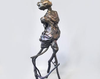 Handmade Female Sculpture: Abstract Air-Dry Clay Figurine with Tree Branch