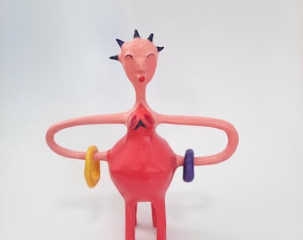 Abstract Female Figurine Sculpture | Colorful Handmade Modern Art Statue | Whimsical Woman   | Unique Home Decor