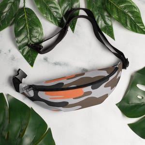 Brown Camo Fanny Pack Crossbody Bag: All Over Print Sling Bag