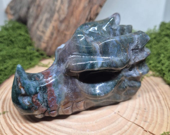 Dragon head made of ocean jasper – strength, protection & deep connection to the earth
