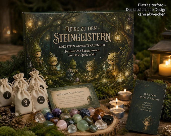 Journey to the Stone Spirits | Gemstone Advent Calendar 2026 | 20 Crystals & 4 Tealights | Spiritual Advent Calendar | Limited Edition