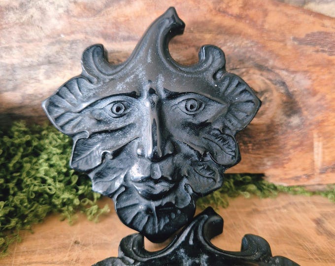 Black Obsidian Forest Spirit | Leaf Shape | Protective Stone Figurine | Spiritual Forest Being Decor | Gemstone Figurine