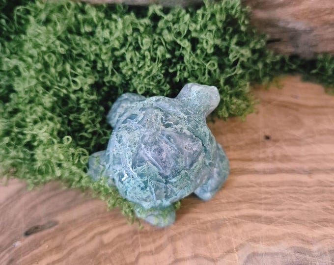 Moss Agate Turtle | Gemstone Animal Figurine | Grounding & Connection to Nature | Power Animal