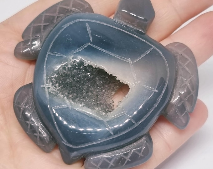 Gemstone power animal turtle, druzy agate