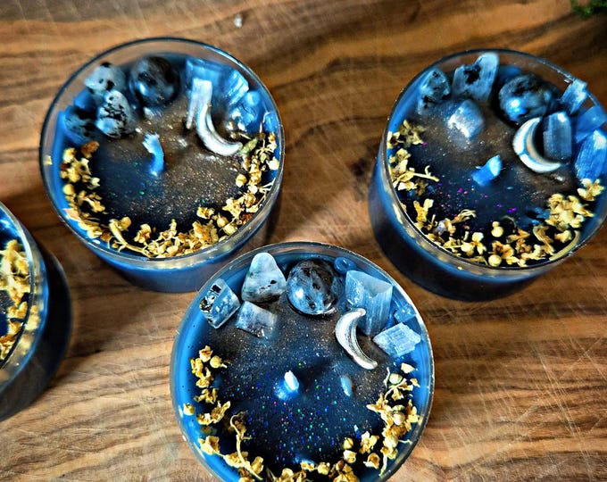 Dark Moon Tealight – Moonstone, Selenite & Elderflower