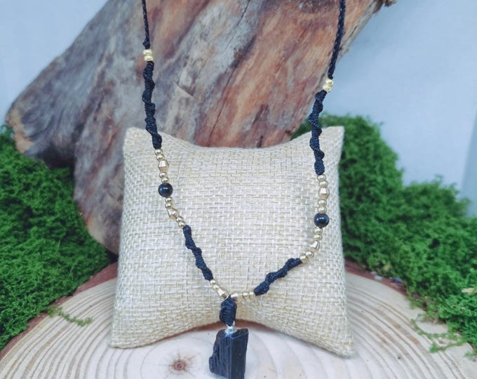UNIQUE PIECE: Macrame choker with black tourmaline and obsidian – protection & grounding