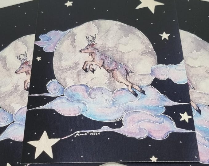 Postcard Deer in the cosmic Ocean