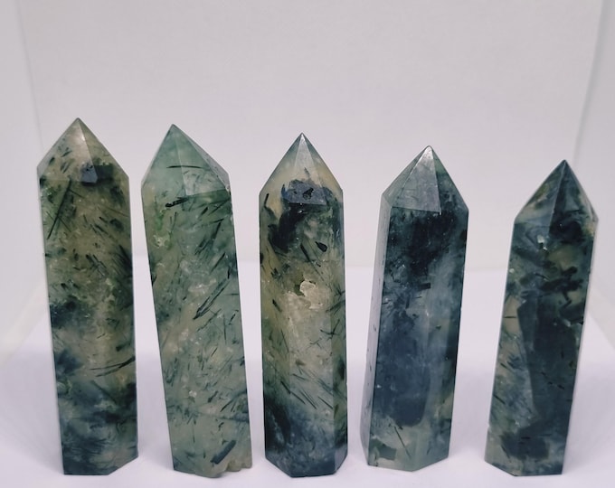 Prehnite gemstone tower, obelisk, tower