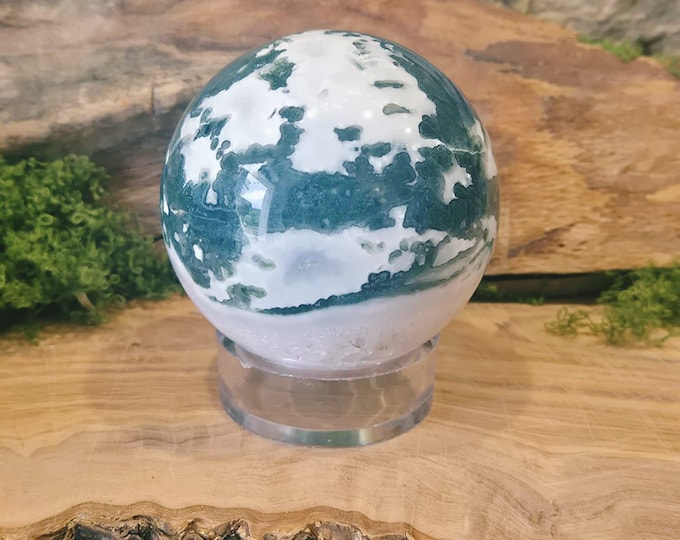 Moss agate sphere 6.5 cm | Gemstone sphere | Connection to nature & growth | Spiritual crystal