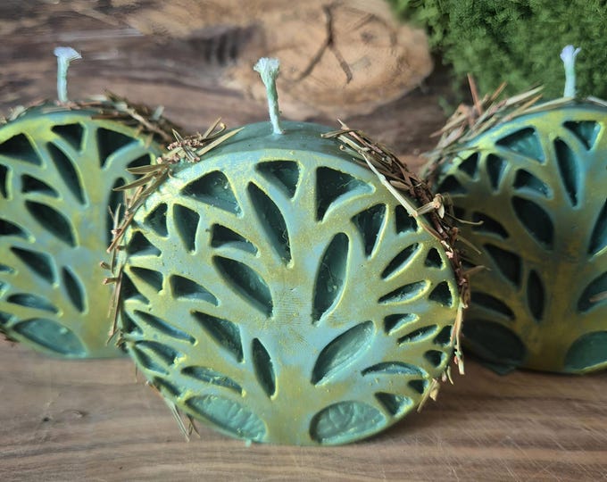 Tree of Life ritual candle with juniper needles