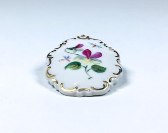 1940s Vintage Rosenthal Marktrebwitz Hand Painted Porcelain Floral Pendant - Made in Germany - Excellent