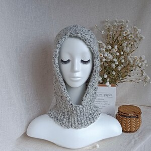 Bonnet oversize fait main en laine grise mélangée alpaga et mohair, joli chapeau d'hiver confortable, unisexe