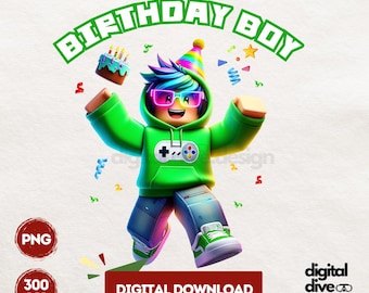 Immagine PNG per il compleanno di un bambino appassionato di videogiochi, design per maglietta per feste a tema videogiochi (download digitale)