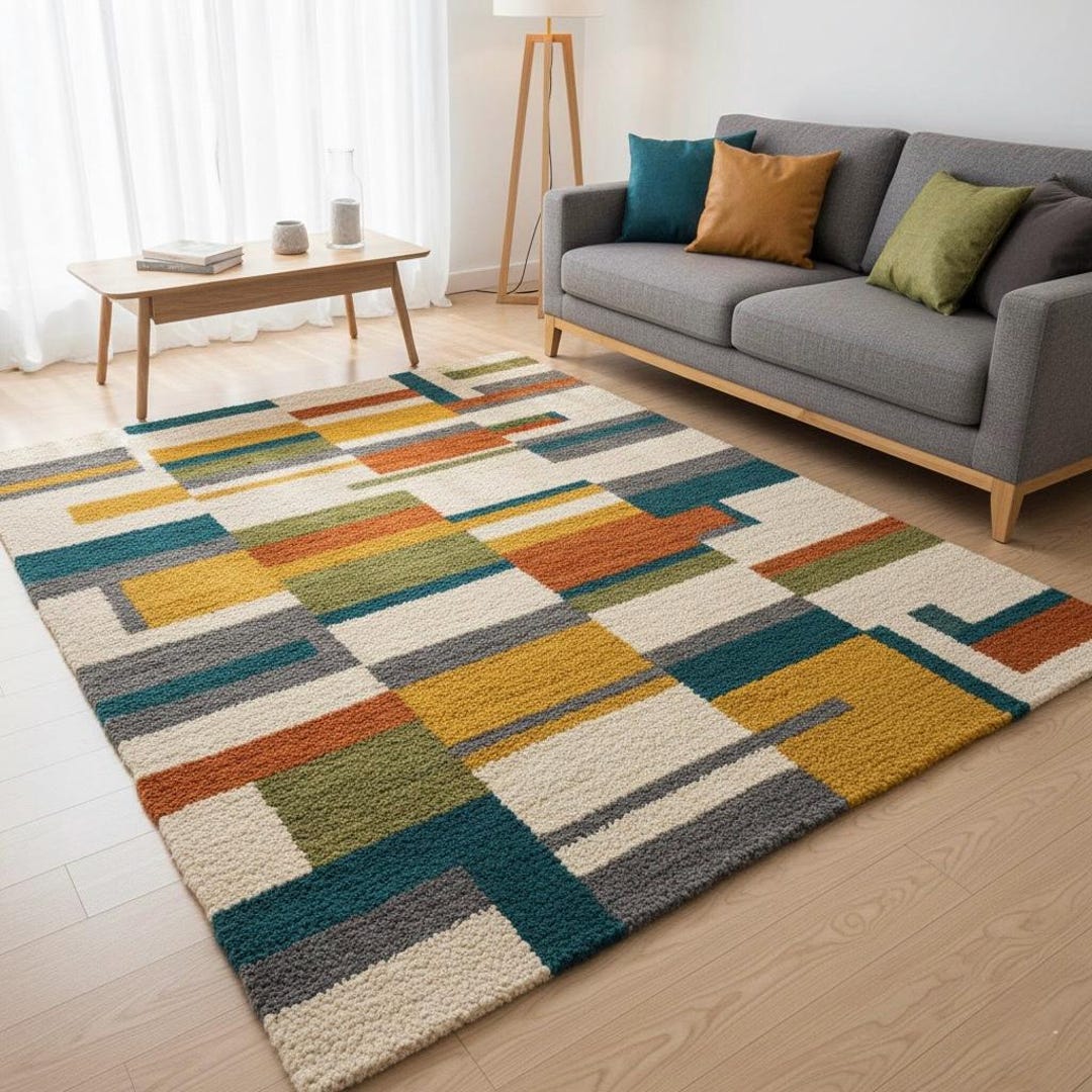 Modern Geometric Color Block Area Rug - Etsy