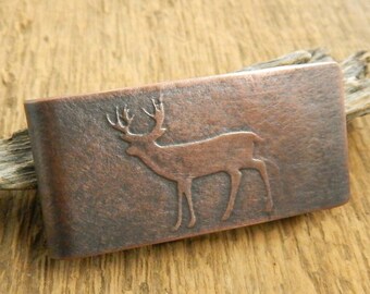 Deer money clip, engraved money clip, whitetail deer gift, personalized money clip, gifts for him, embossed copper money clip.