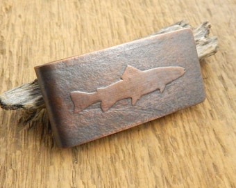 Trout money clip, gifts for men, fly fishing gift, trout fishing, fly fisherman gift, fish money clip, trout silhouette.