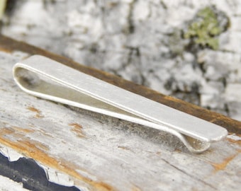 Sterling silver tie bar, choose 4 mm, 5 mm, or 6 mm wide *shiny rustic finish* tie clip, groomsmen gift, 2 inches across.