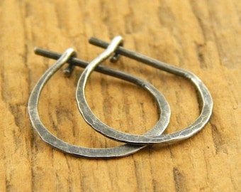 Small silver hoops, 1/2 inch hoops, OXIDIZED 0.5 inch hoops, tiny sterling silver perfect hoops, hammered, ONE pair.
