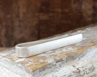 Sterling silver tie bar, 6 mm x 2 inches, *shiny rustic finish* custom tie clip, groomsmen gift, personalized tie clip