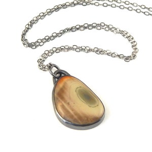 Simple stone necklace, minimalist bezel set earthy jasper stone and sterling silver metalwork, 18 inch chain, Ready to ship.