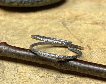 Delicate wrap ring - oxidized sterling silver - skinny ring, dainty double ring, darkened patina.