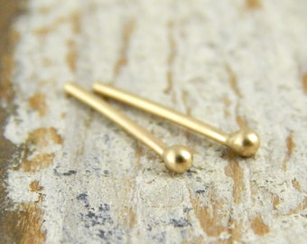 Tiny gold studs, 14k gold studs, YELLOW gold, solid gold post earrings, one pair of teeny balled studs *Ready to Ship*